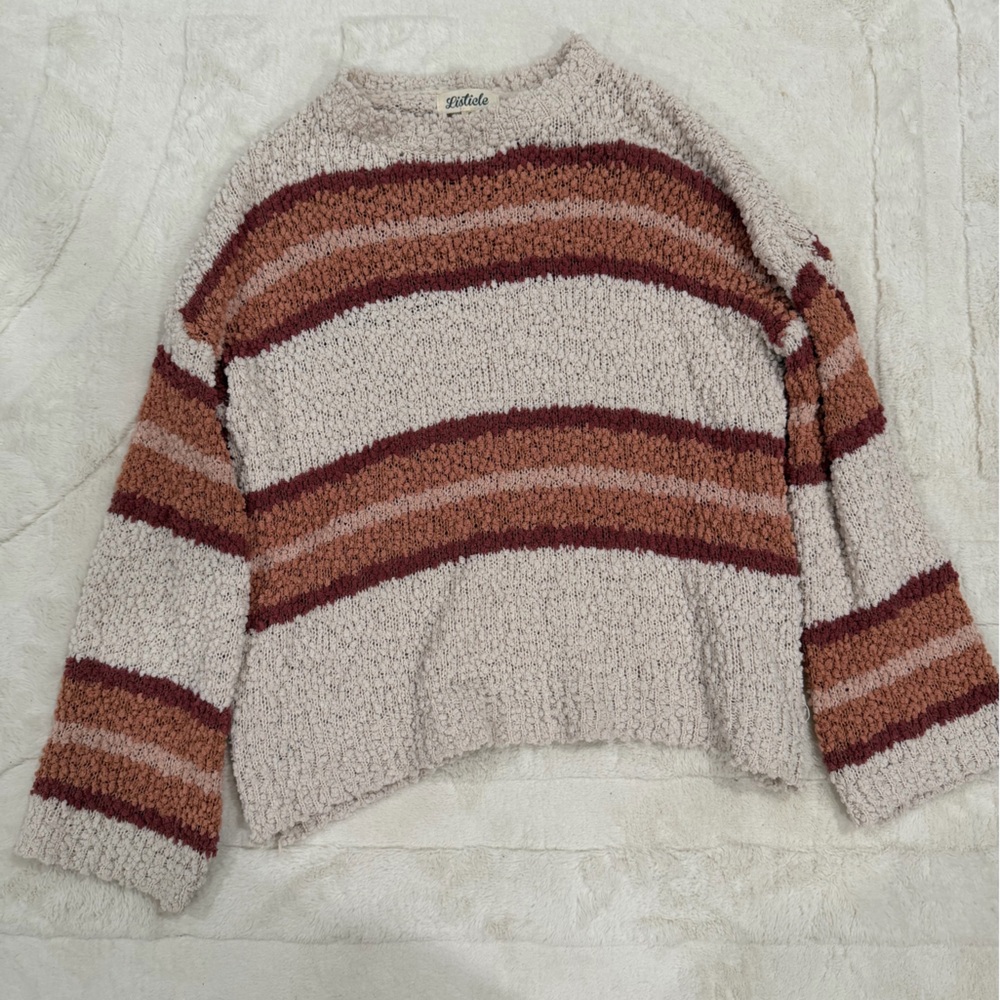 Listicle Cream, Rust & Brown Striped Sweater